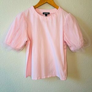 Express Light Pink Tulle Sleeve Top